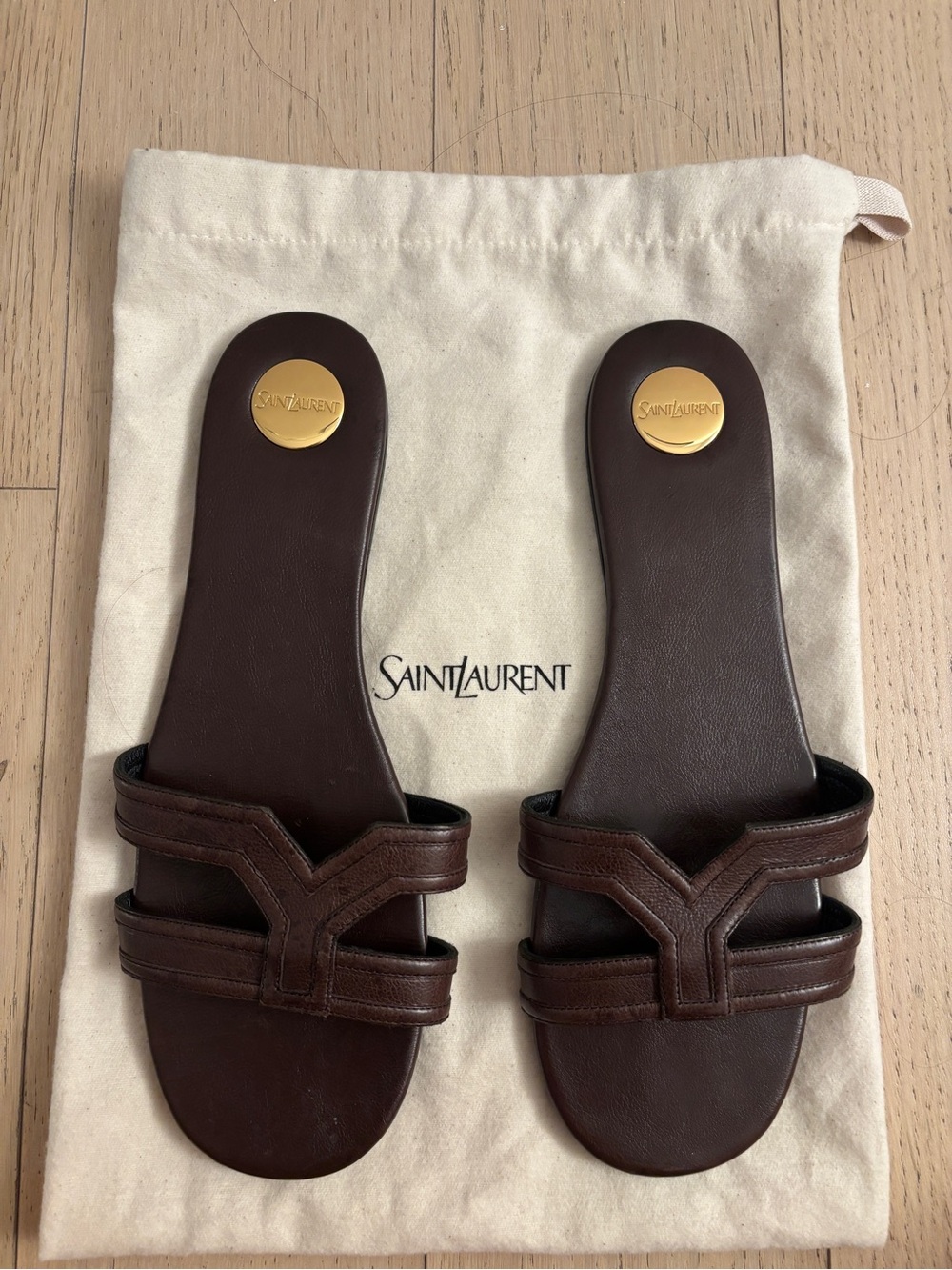 Saint Laurent Women’s Brown Leather Mabrouka Slide Sandals - Picture 4 of 4